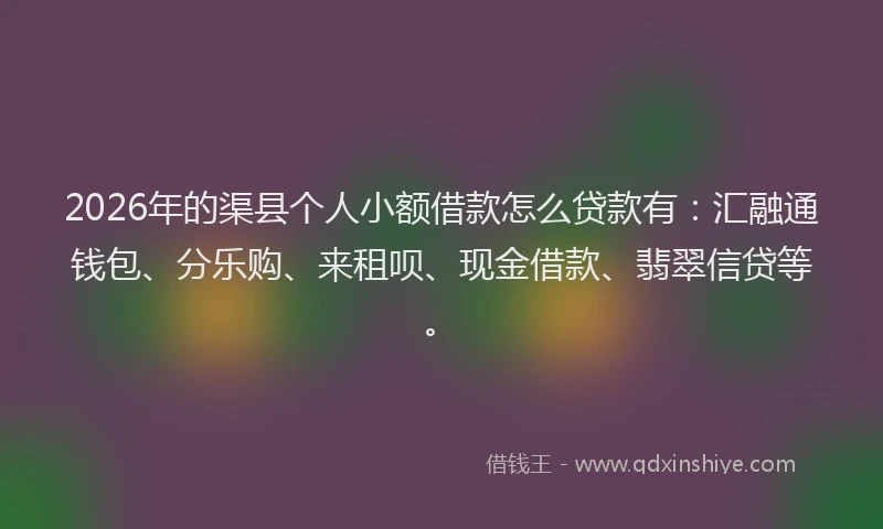 2026年的渠县个人小额借款怎么贷款有:汇融通钱包、分乐购、来租呗、现金借款、翡翠信贷等。