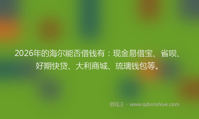 2026年的海尔能否借钱有：现金易借宝、省呗、好期快贷、大利商城、琉璃钱包等。