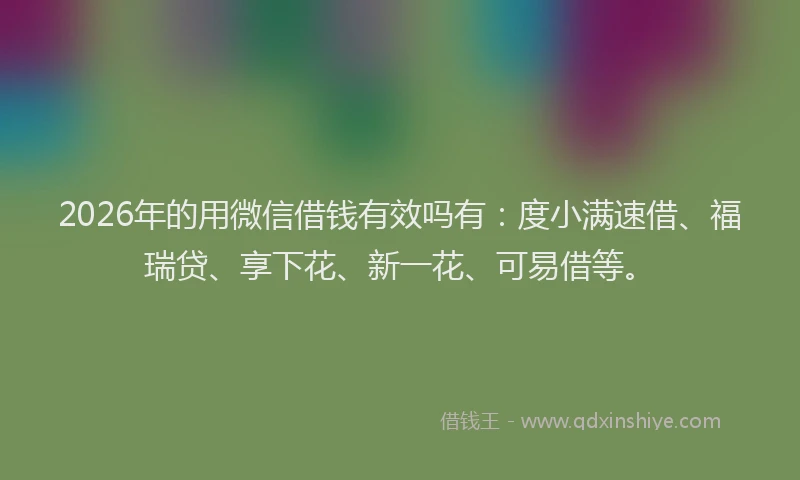 2026年的用微信借钱有效吗有：度小满速借、福瑞贷、享下花、新一花、可易借等。