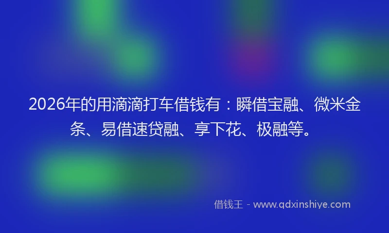 2026年的用滴滴打车借钱有：瞬借宝融、微米金条、易借速贷融、享下花、极融等。