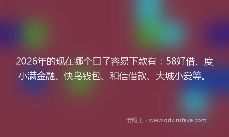 2026年的现在哪个口子容易下款有：58好借、度小满金融、快鸟钱包、和信借款、大城小爱等。