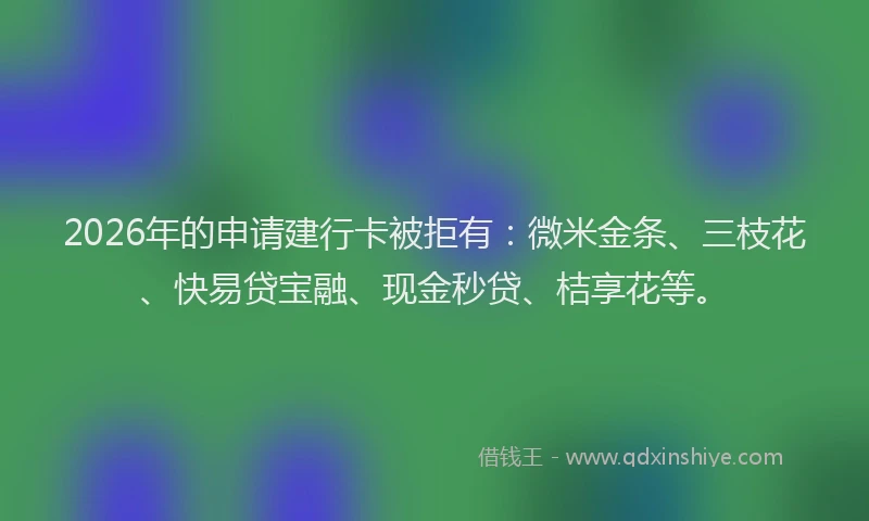 2026年的申请建行卡被拒有：微米金条、三枝花、快易贷宝融、现金秒贷、桔享花等。
