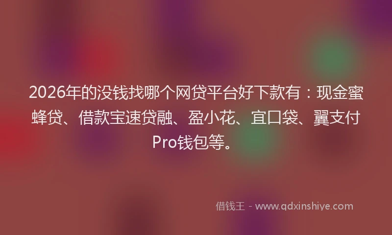 2026年的没钱找哪个网贷平台好下款有:现金蜜蜂贷、借款宝速贷融、盈小花、宜口袋、翼支付Pro钱包等。