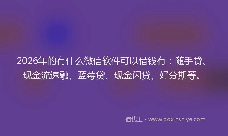 2026年的有什么微信软件可以借钱有：随手贷、现金流速融、蓝莓贷、现金闪贷、好分期等。