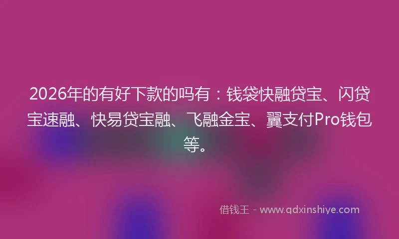 2026年的有好下款的吗有：钱袋快融贷宝、闪贷宝速融、快易贷宝融、飞融金宝、翼支付Pro钱包等。