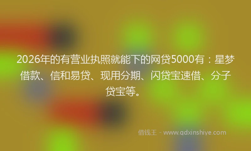 2026年的有营业执照就能下的网贷5000有：星梦借款、信和易贷、现用分期、闪贷宝速借、分子贷宝等。