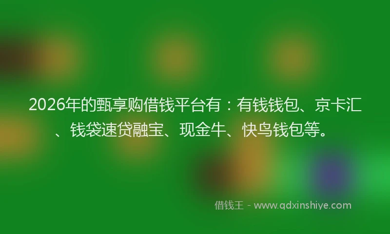 2026年的甄享购借钱平台有:有钱钱包、京卡汇、钱袋速贷融宝、现金牛、快鸟钱包等。