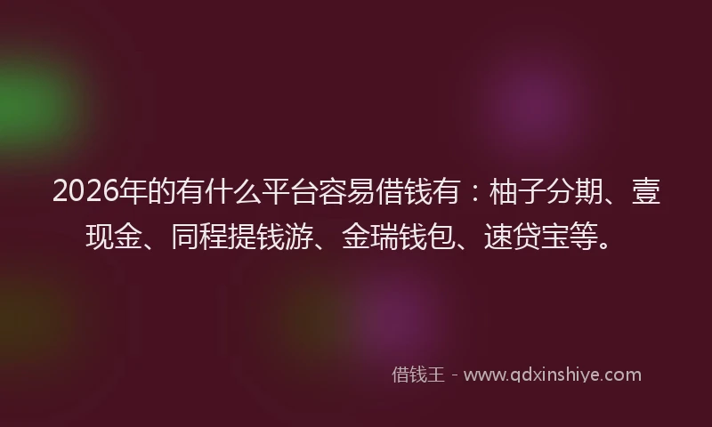 2026年的有什么平台容易借钱有:柚子分期、壹现金、同程提钱游、金瑞钱包、速贷宝等。