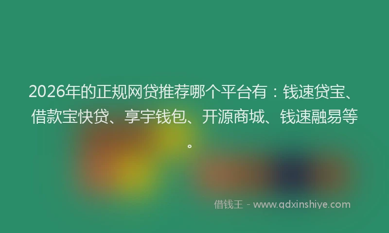 2026年的正规网贷推荐哪个平台有：钱速贷宝、借款宝快贷、享宇钱包、开源商城、钱速融易等。