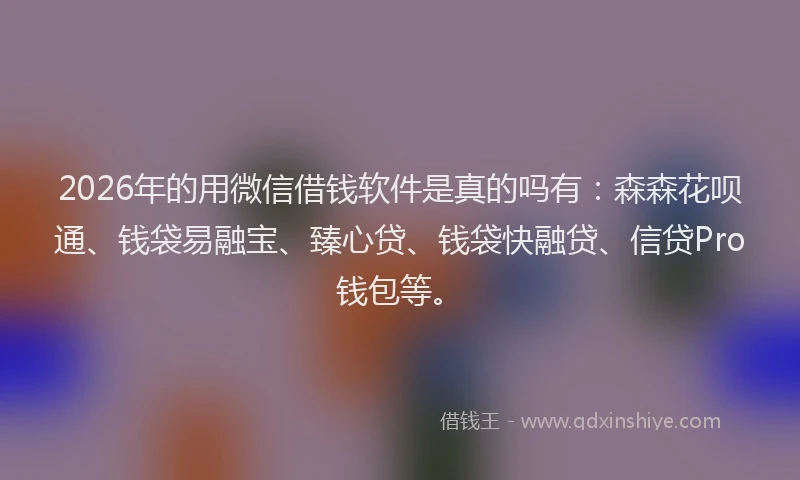 2026年的用微信借钱软件是真的吗有：森森花呗通、钱袋易融宝、臻心贷、钱袋快融贷、信贷Pro钱包等。