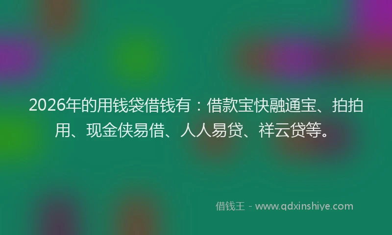 2026年的用钱袋借钱有：借款宝快融通宝、拍拍用、现金侠易借、人人易贷、祥云贷等。