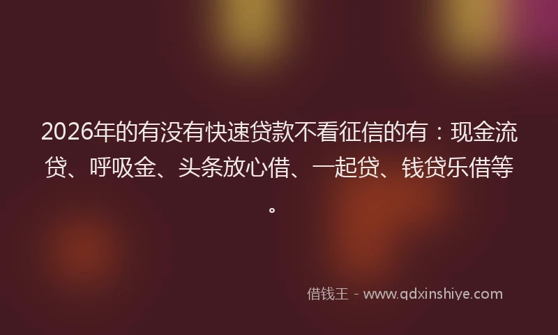 2026年的有没有快速贷款不看征信的有：现金流贷、呼吸金、头条放心借、一起贷、钱贷乐借等。