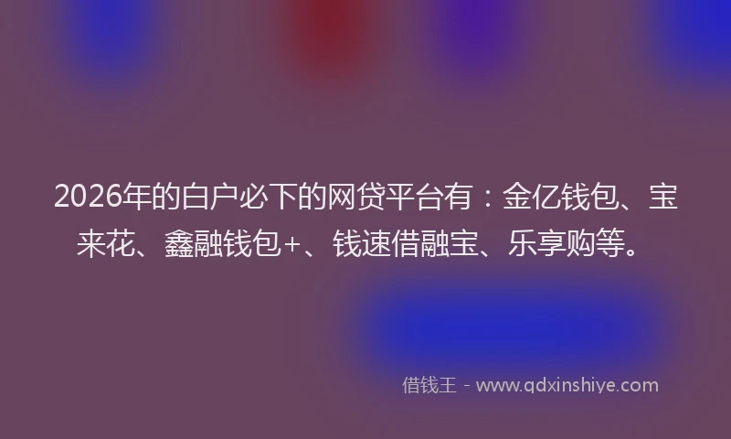2026年的白户必下的网贷平台有：金亿钱包、宝来花、鑫融钱包+、钱速借融宝、乐享购等。
