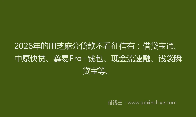 2026年的用芝麻分贷款不看征信有:借贷宝通、中原快贷、鑫易Pro+钱包、现金流速融、钱袋瞬贷宝等。