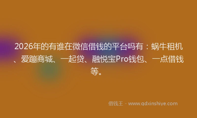 2026年的有谁在微信借钱的平台吗有：蜗牛租机、爱蹦商城、一起贷、融悦宝Pro钱包、一点借钱等。