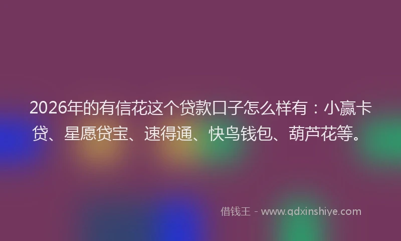 2026年的有信花这个贷款口子怎么样有：小赢卡贷、星愿贷宝、速得通、快鸟钱包、葫芦花等。