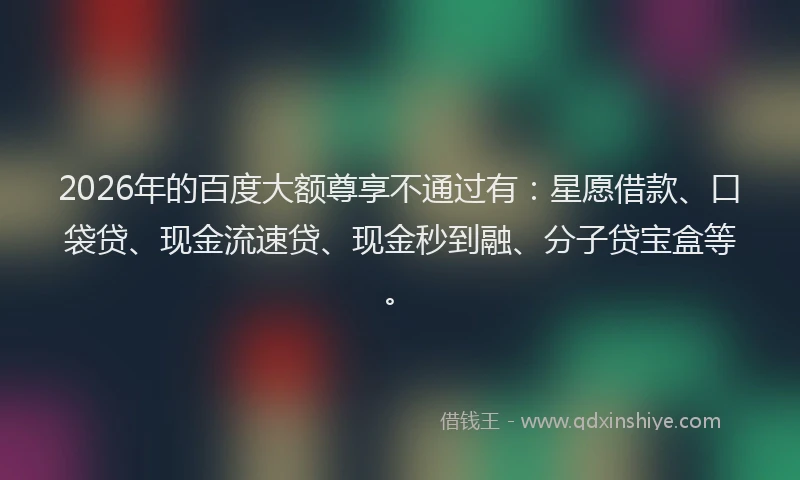 2026年的百度大额尊享不通过有：星愿借款、口袋贷、现金流速贷、现金秒到融、分子贷宝盒等。
