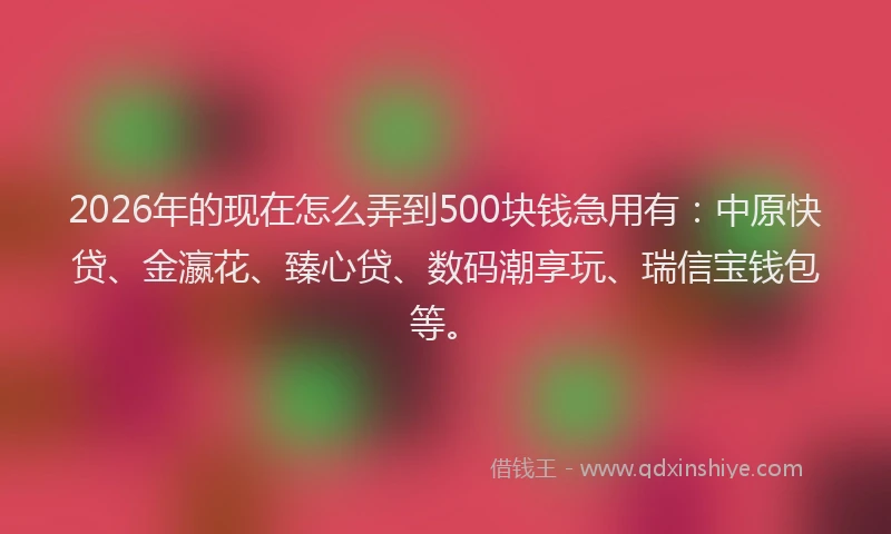 2026年的现在怎么弄到500块钱急用有：中原快贷、金瀛花、臻心贷、数码潮享玩、瑞信宝钱包等。