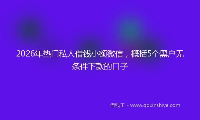 2026年热门私人借钱小额微信，概括5个黑户无条件下款的口子
