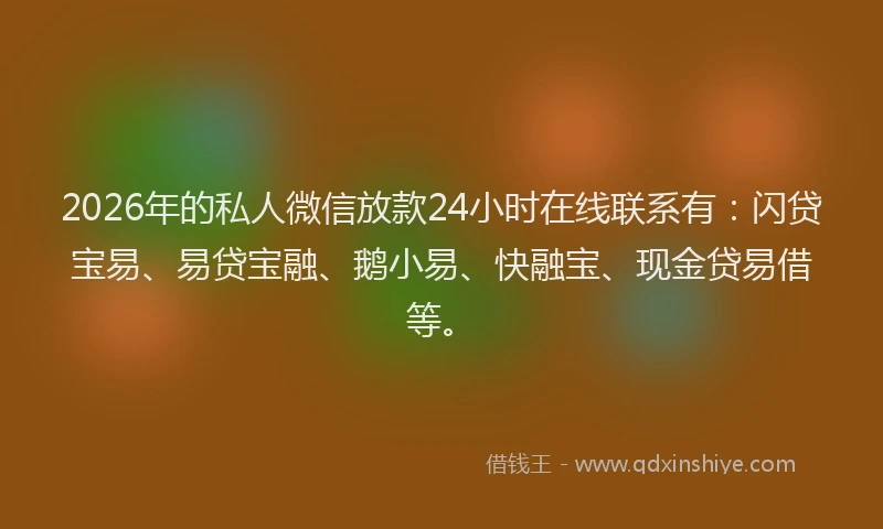 2026年的私人微信放款24小时在线联系有：闪贷宝易、易贷宝融、鹅小易、快融宝、现金贷易借等。