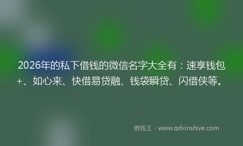 2026年的私下借钱的微信名字大全有：速享钱包+、如心来、快借易贷融、钱袋瞬贷、闪借侠等。