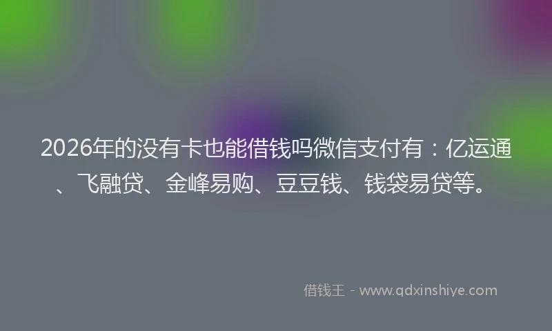 2026年的没有卡也能借钱吗微信支付有：亿运通、飞融贷、金峰易购、豆豆钱、钱袋易贷等。