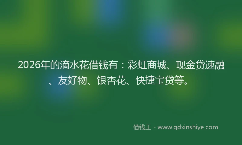 2026年的滴水花借钱有：彩虹商城、现金贷速融、友好物、银杏花、快捷宝贷等。