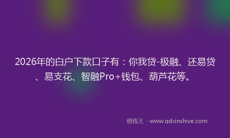 2026年的白户下款口子有:你我贷-极融、还易贷、易支花、智融Pro+钱包、葫芦花等。