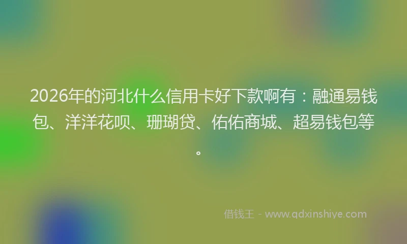 2026年的河北什么信用卡好下款啊有:融通易钱包、洋洋花呗、珊瑚贷、佑佑商城、超易钱包等。