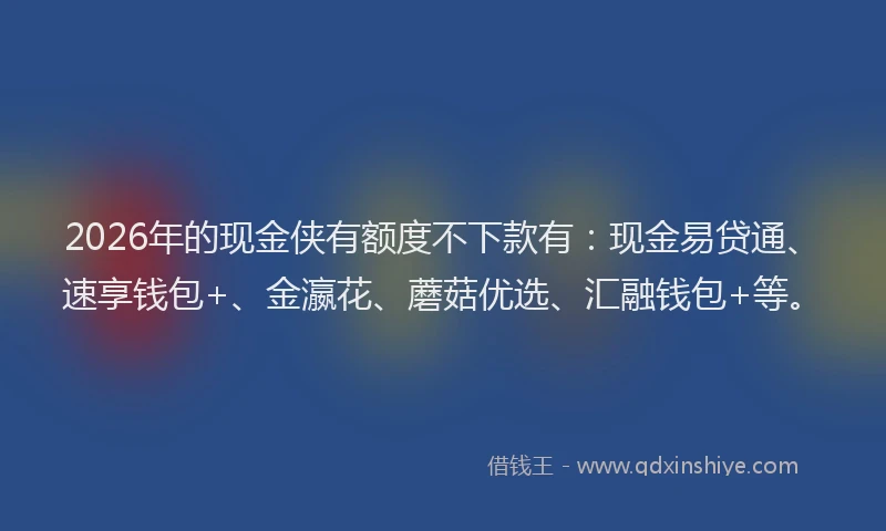 2026年的现金侠有额度不下款有：现金易贷通、速享钱包+、金瀛花、蘑菇优选、汇融钱包+等。