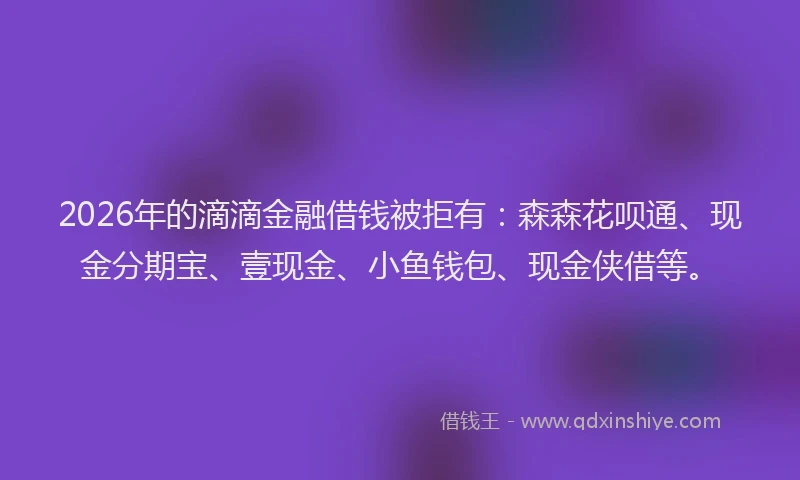 2026年的滴滴金融借钱被拒有：森森花呗通、现金分期宝、壹现金、小鱼钱包、现金侠借等。