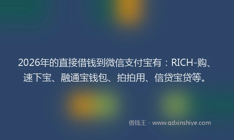 2026年的直接借钱到微信支付宝有：RICH-购、速下宝、融通宝钱包、拍拍用、信贷宝贷等。