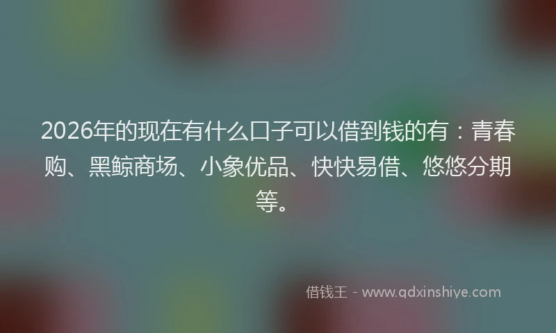 2026年的现在有什么口子可以借到钱的有：青春购、黑鲸商场、小象优品、快快易借、悠悠分期等。