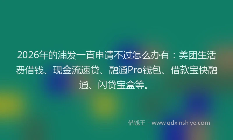 2026年的浦发一直申请不过怎么办有：美团生活费借钱、现金流速贷、融通Pro钱包、借款宝快融通、闪贷宝盒等。