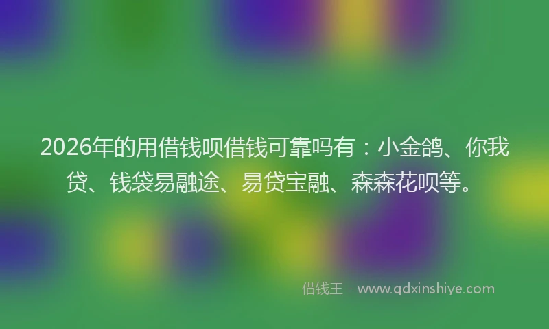 2026年的用借钱呗借钱可靠吗有：小金鸽、你我贷、钱袋易融途、易贷宝融、森森花呗等。