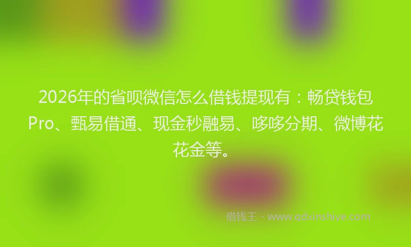 2026年的省呗微信怎么借钱提现有：畅贷钱包Pro、甄易借通、现金秒融易、哆哆分期、微博花花金等。