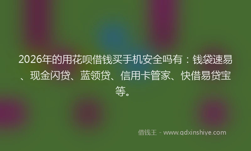 2026年的用花呗借钱买手机安全吗有：钱袋速易、现金闪贷、蓝领贷、信用卡管家、快借易贷宝等。