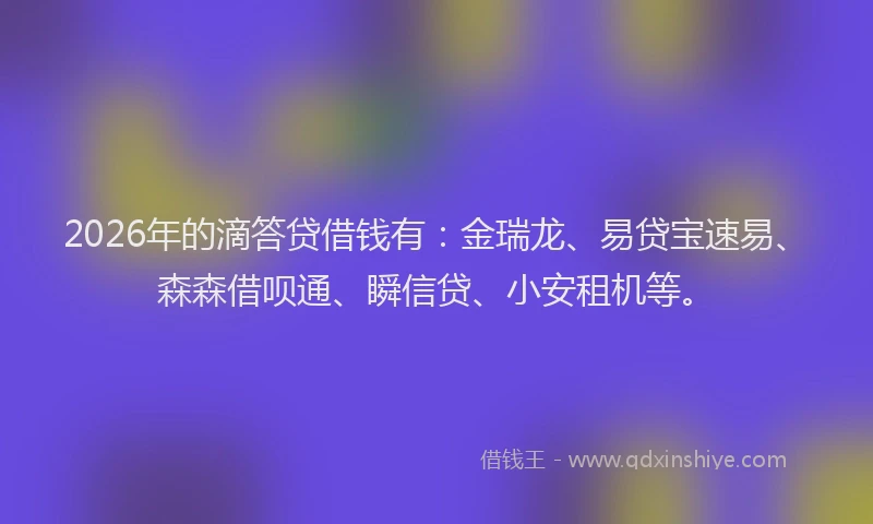 2026年的滴答贷借钱有：金瑞龙、易贷宝速易、森森借呗通、瞬信贷、小安租机等。