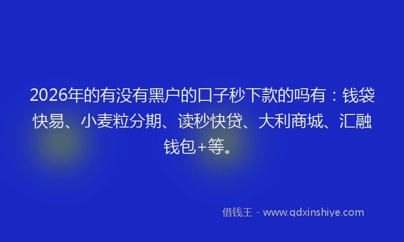 2026年的有没有黑户的口子秒下款的吗有：钱袋快易、小麦粒分期、读秒快贷、大利商城、汇融钱包+等。