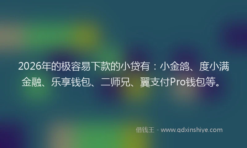 2026年的极容易下款的小贷有:小金鸽、度小满金融、乐享钱包、二师兄、翼支付Pro钱包等。