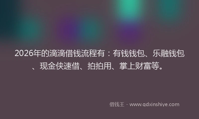 2026年的滴滴借钱流程有：有钱钱包、乐融钱包、现金侠速借、拍拍用、掌上财富等。