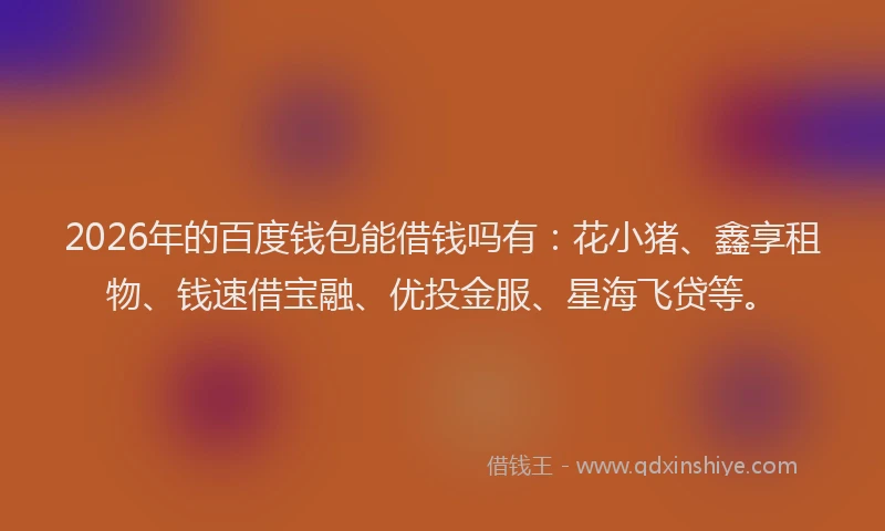 2026年的百度钱包能借钱吗有：花小猪、鑫享租物、钱速借宝融、优投金服、星海飞贷等。