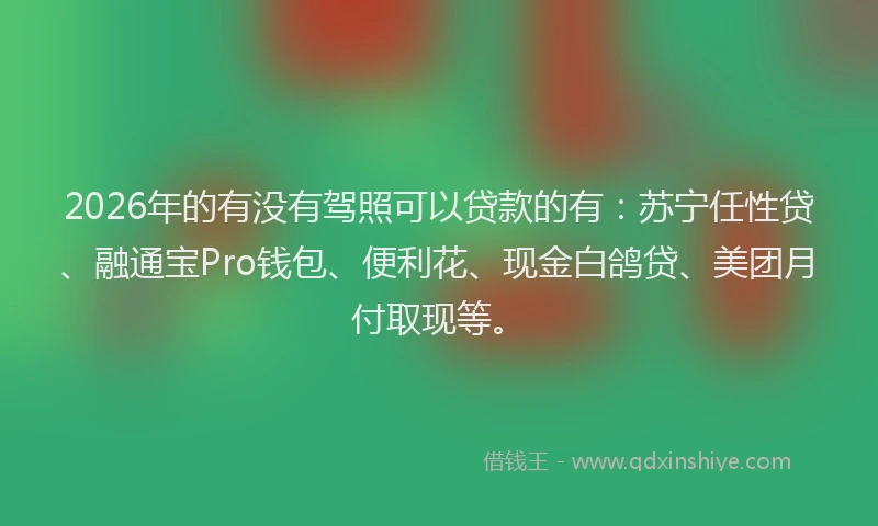 2026年的有没有驾照可以贷款的有：苏宁任性贷、融通宝Pro钱包、便利花、现金白鸽贷、美团月付取现等。