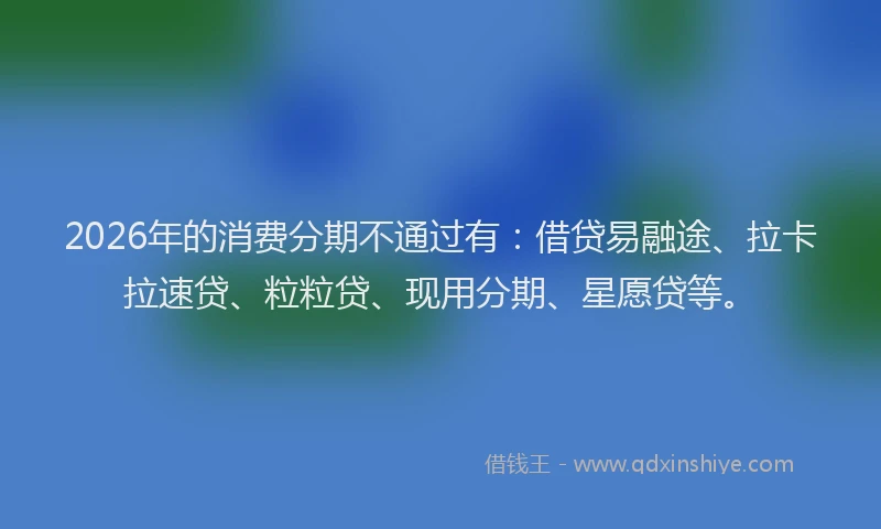 2026年的消费分期不通过有：借贷易融途、拉卡拉速贷、粒粒贷、现用分期、星愿贷等。