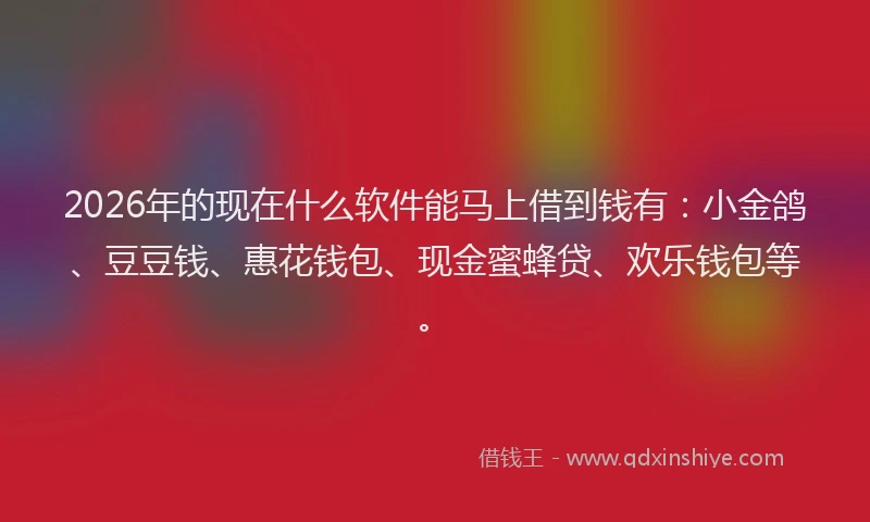 2026年的现在什么软件能马上借到钱有:小金鸽、豆豆钱、惠花钱包、现金蜜蜂贷、欢乐钱包等。