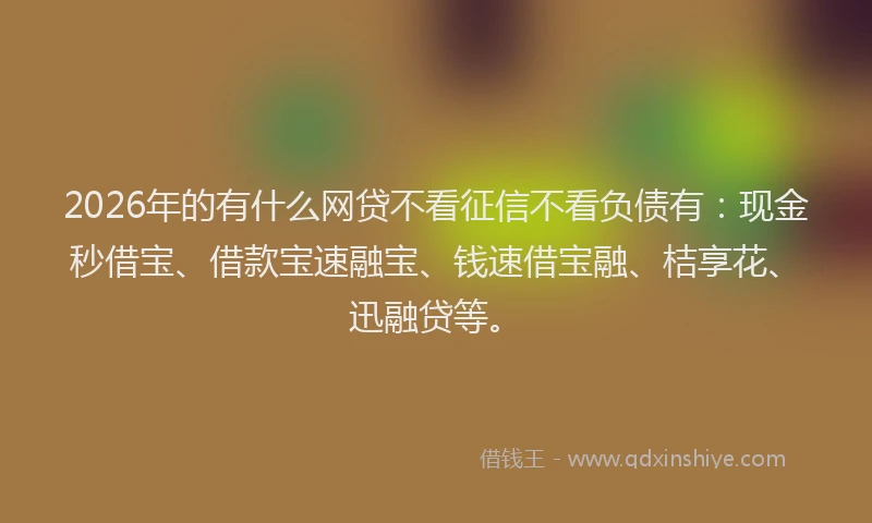 2026年的有什么网贷不看征信不看负债有：现金秒借宝、借款宝速融宝、钱速借宝融、桔享花、迅融贷等。