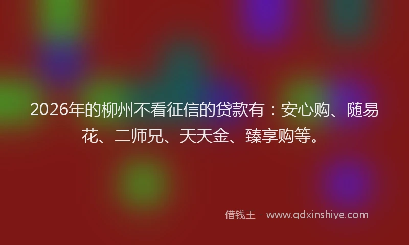 2026年的柳州不看征信的贷款有：安心购、随易花、二师兄、天天金、臻享购等。