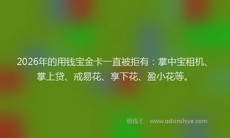 2026年的用钱宝金卡一直被拒有：掌中宝租机、掌上贷、戒易花、享下花、盈小花等。