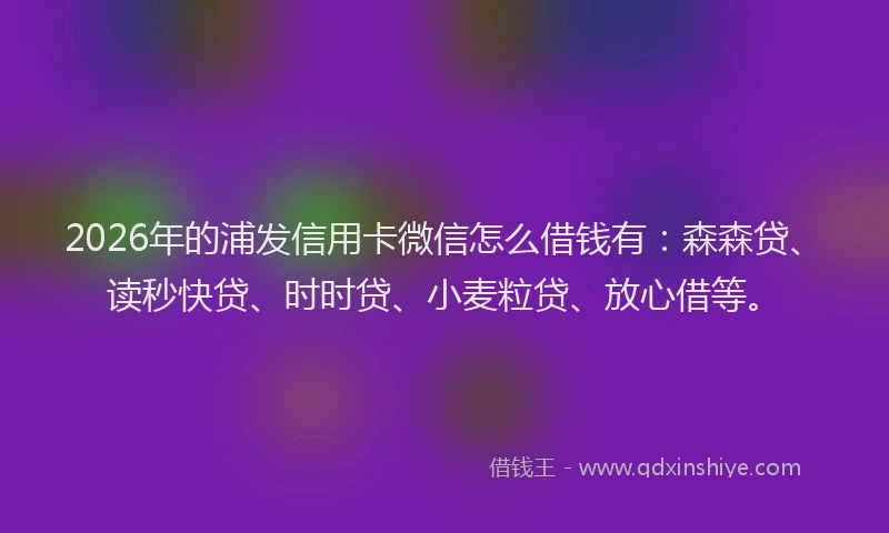 2026年的浦发信用卡微信怎么借钱有:森森贷、读秒快贷、时时贷、小麦粒贷、放心借等。