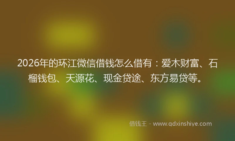 2026年的环江微信借钱怎么借有：爱木财富、石榴钱包、天源花、现金贷途、东方易贷等。